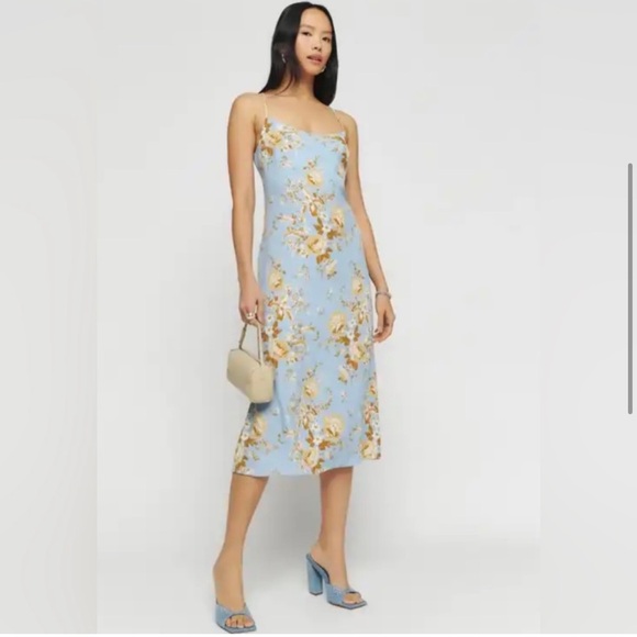Reformation Dover Floral Print Midi Slip Dress in Heavenly Blue Size 8 - Picture 15 of 16